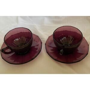 Vintage Hazel-Atlas Moroccan Amethyst Cup & Saucer - 2 Sets – Purple Glass
